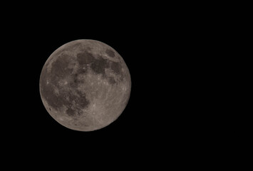 Full Moon with Detailed Surface Features Against Black Sky