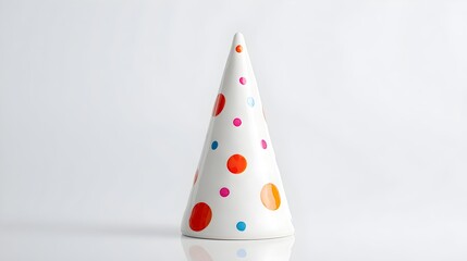Playful modern Christmas tree made of glossy white with colorful polka dots for festive decor