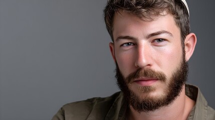 Portrait of a Jewish man with a calm expression and soft lighting against a neutral backdrop
