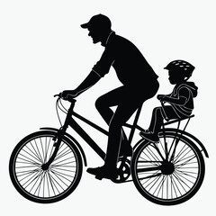 Naklejka premium Father riding bike with kid silhouette