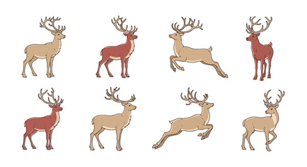 Obraz premium Collection of Christmas and winter holiday outline icons. A set of festive linear symbols for graphic design, including Santa, reindeer, and snowflakes