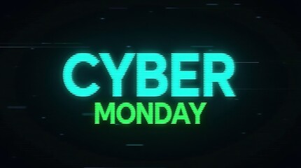 Cyber monday sale announcement with glitch effect neon lights