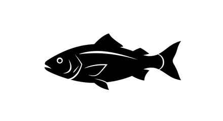 Black silhouette of a fish on a white background simple and clean design.
