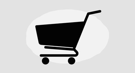 Shopping Cart Icon Black Silhouette on White Oval Background.