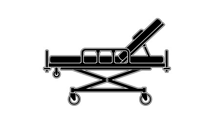 Black hospital stretcher icon isolated on a white background.