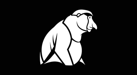 Elegant Proboscis Monkey Silhouette on Black Background.