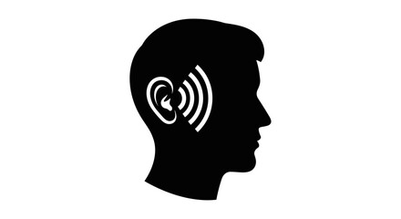 Silhouette of a person with sound waves listening intently.