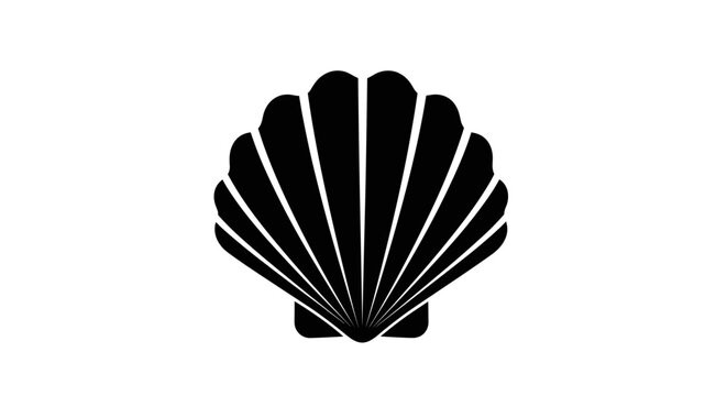 Black Scallop Shell Silhouette Icon.