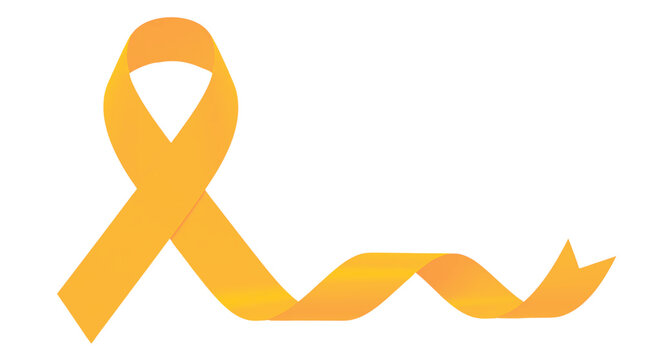 Golden Yellow Awareness Ribbon for Childhood Cancer and Suicide Prevention - Isolated Transparent Background