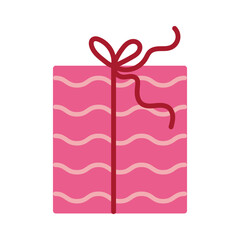 Fototapeta premium Vector cute illustration of pink gift box decorated with wavy stripes, tied with ribbon and bow. Festive present icon for birthdays, holidays, parties, cheerful wrapping, and modern design projects.