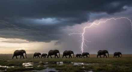 Storm Riders – Elephants in Thunderstorm