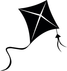 Flying Kite Silhouette with Long Tail and Cross Frame for Outdoor Recreation