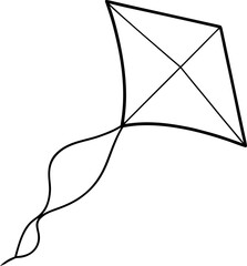 Black and White Flying Kite Line Drawing with Curved Tail for Outdoor Fun