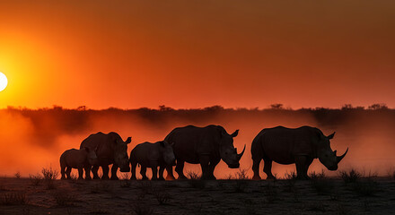 Sunset Shadows – Rhinoceros Silhouettes