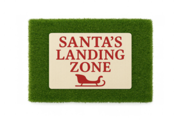 Santa's landing zone doormat creating a festive christmas holiday welcome symbol, transparent background