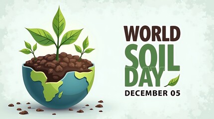 World soil day celebration with earth shaped planter and growing plants