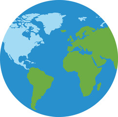 Stylized Earth globe illustration, world map design, geographic continents, blue ocean background, global education, international travel, planet icon, nature graphic