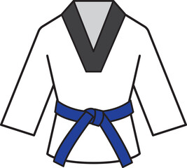 Taekwondo Martial art Uniform with Blue belt icon.