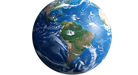Realistic Earth globe showing South America and North America continents planet world