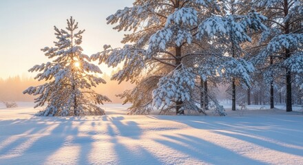 Obraz premium Minimal Snowy Landscape with Pine Trees