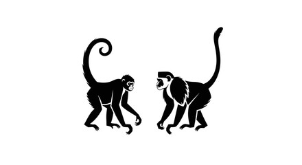 Two Black Monkeys Silhouette Facing Each Other.