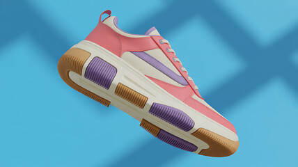 Fashionable athletic shoe on a blue background with shadow for modern trends