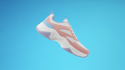 Fashionable Pastel Colored Sneaker Floating Against a Clean Blue Background Studio Shot