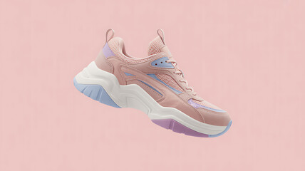 Pink and Blue Fashion Sneaker on Pastel Background for Active Lifestyle