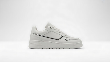 Stylish White Leather Sneaker with Silver Accents on Clean Background