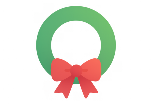 Christmas wreath with green foliage and red bow, festive holiday seasonal decoration element, transparent background