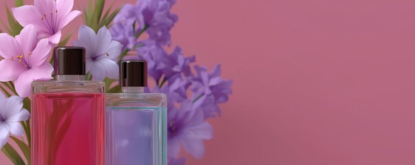 Aesthetic composition emphasizing floral fragrance, featuring delicate blossoms and luxury beauty products.
