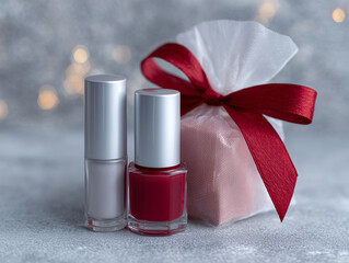 Minimalist still life featuring red and silver accents, symbolizing a thoughtful present for a special occasion.