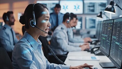 Emergency Response Center Dispatchers Working Monitoring and Communicating.