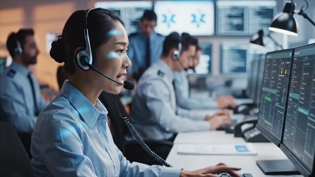 Emergency Response Center Dispatchers Working Monitoring and Communicating.