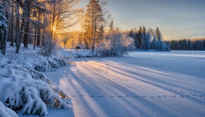 Beautiful winter morning on a snowy landscape