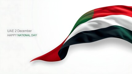 Waving united arab emirates flag on a white background with arabic text