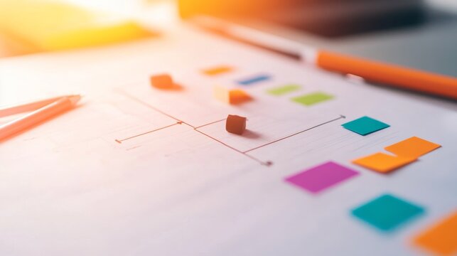 Data Chart With Sticky Notes and Pens, Planning , Analysis