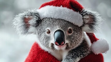 Merry Christmas xmas concept holiday vacation winter funny animal pet greeting card - Cool santa claus hat koala bear with santa hat, isolated on white background 