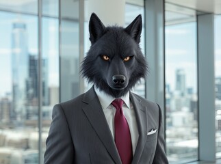 A Wolf wearing a business suit - business executive concept