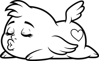 Cartoon love cherub blowing kiss, whimsical winged character illustration, Valentine’s Day mascot design, playful romantic artwork, vector drawing, flat CAD style