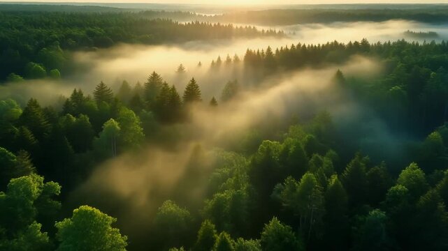 Gentle Aerial Forest Morning Mist &mdash; Tranquil Nature Loop