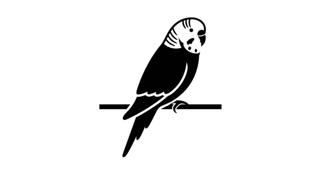 Silhouette of a Budgerigar Perched on a Branch.