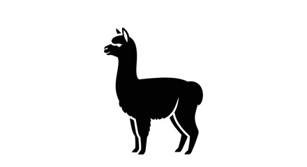 Silhouette of a Llama Standing on a White Background.