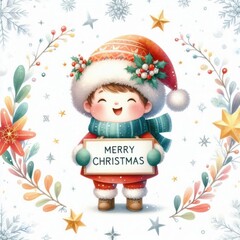 Cute Christmas design featuring a watercolor character with joyful seasonal charm on white background.



