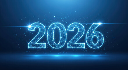 Futuristic glow number 2026 digital technology background concept design