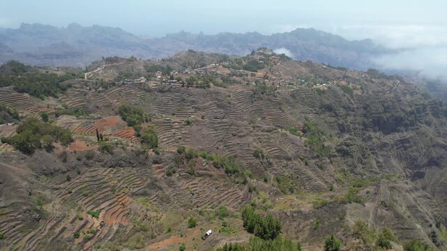 CAPE VERDE - 9.10.2025 - Wonderful aerial footage starting to circle a scenic canyon in Ribeira Grande, Cape Verde.