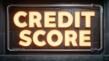 A bright neon sign displays the words Credit Score in bold lettering. This serves as a reminder of the importance of monitoring credit scores for better financial planning and loan eligibility.
