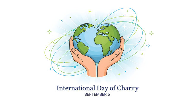 Promote global unity and support charity with this heart shaped earth in caring hands, perfect for International Day of Charity campaigns and social causes