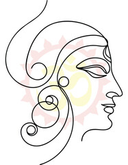 Elegant Line Art Depicting Female Profile with Abstract Hair and Spiritual Symbolism Promoting Wellness and Inner Peace for Creative Design Projects