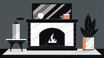 Naklejka premium A black and white marble fireplace in a contemporary living room.